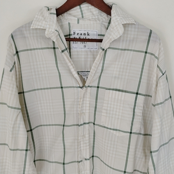 Frank & Eileen Shirley Shirt Size Small Green White Checks Oversized Cotton - Picture 2 of 9
